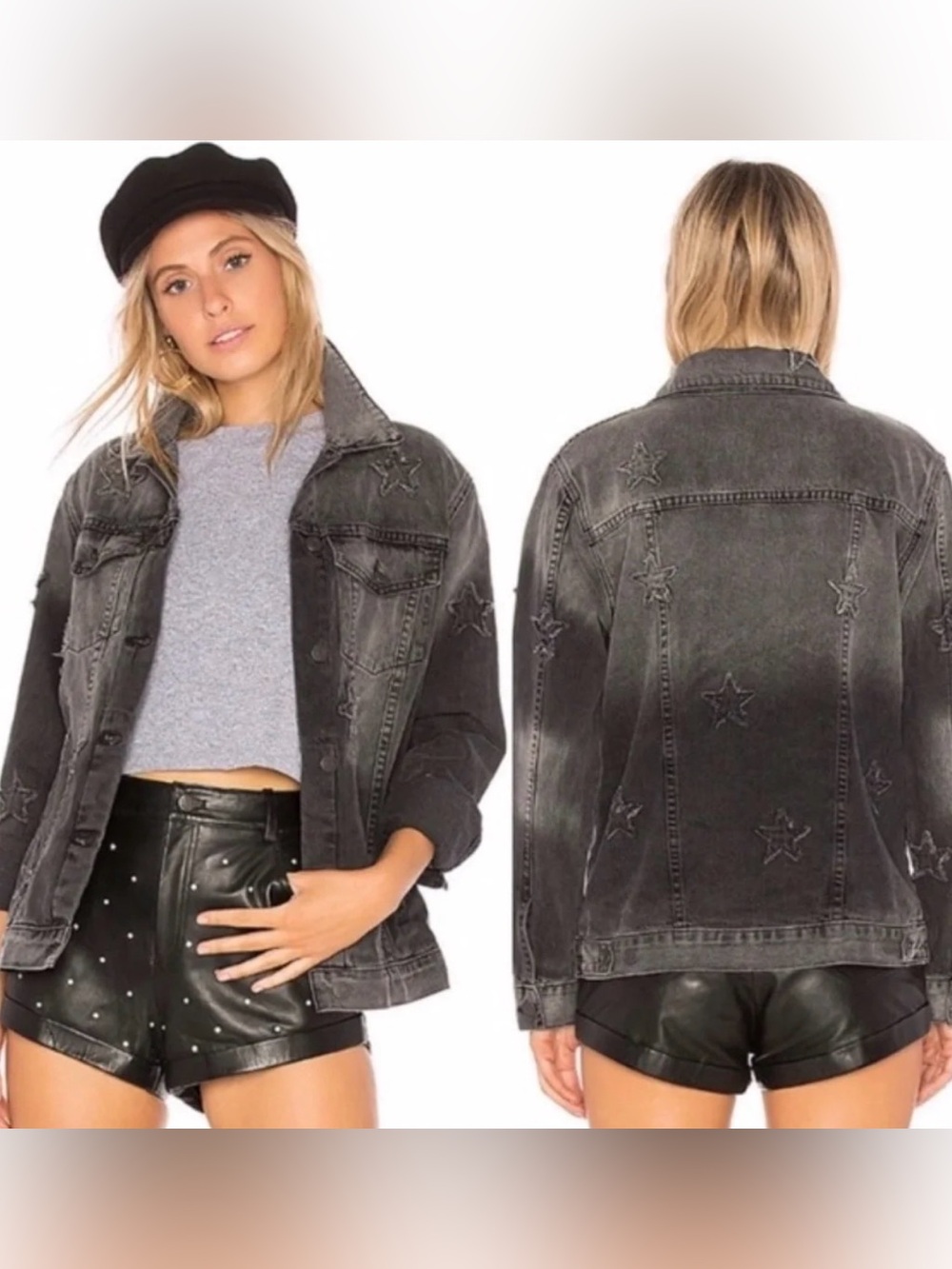Rails Knox Star Patch Faded Black Denim Jacket Large